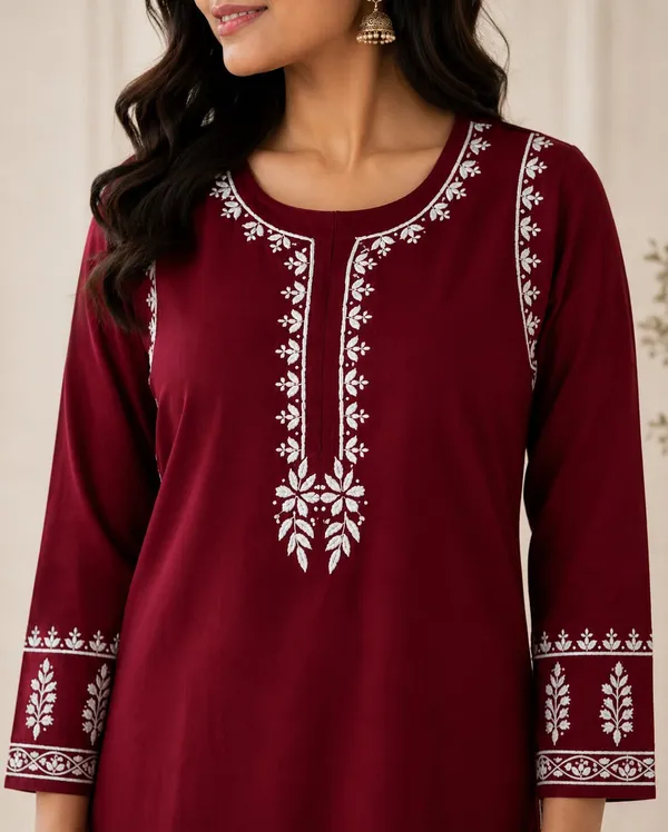 Maroon_Rayon_Chikankari_Co-ord_Set_For_Women