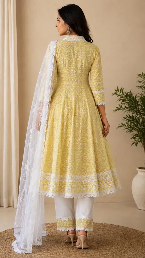 Yellow_70%_Cotton,_30%_Polyester_Embroidered_Anarkali_Suit_Set_For_Women