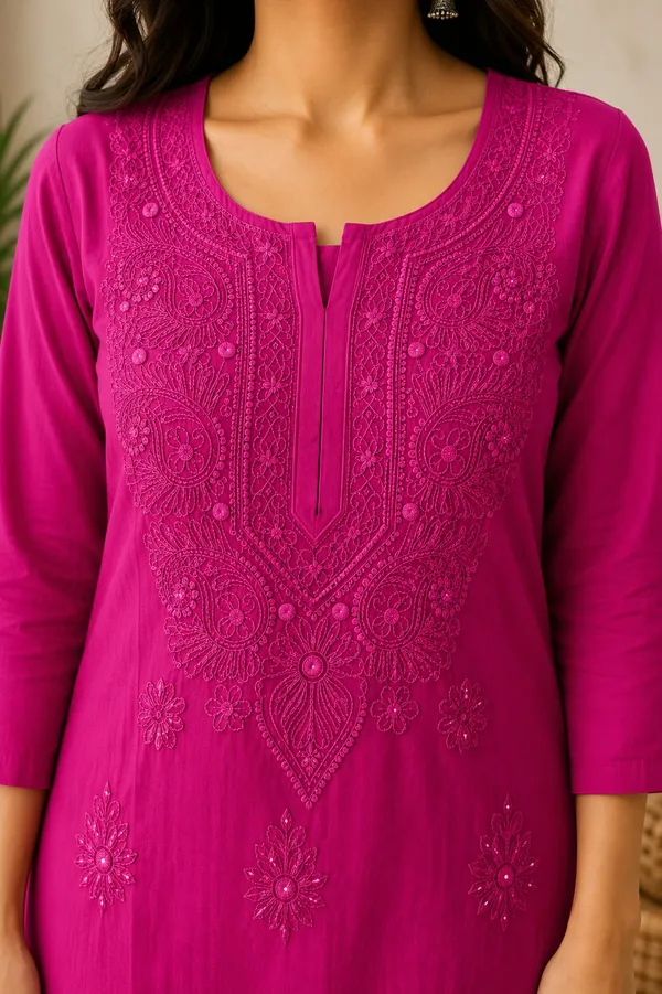 Pink_Chanderi_Chanderi_Chikankari_Kurti_Pant_Set_For_Women
