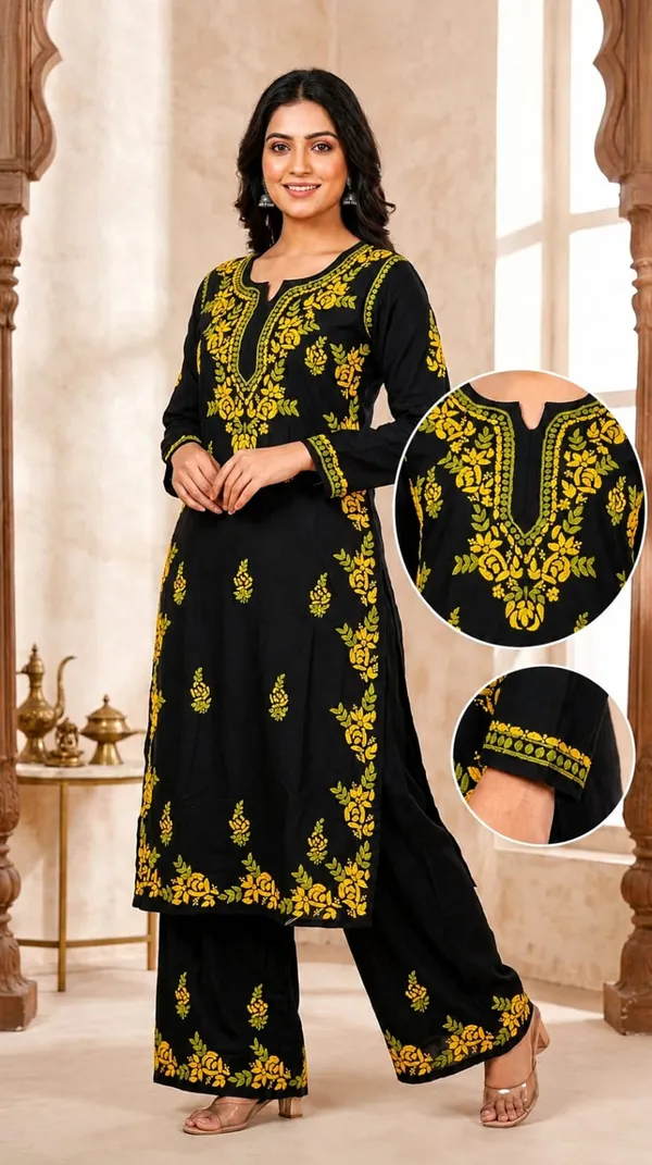 Black_And_Yellow_Modal_Chikankari_Palazzo_Set_For_Women