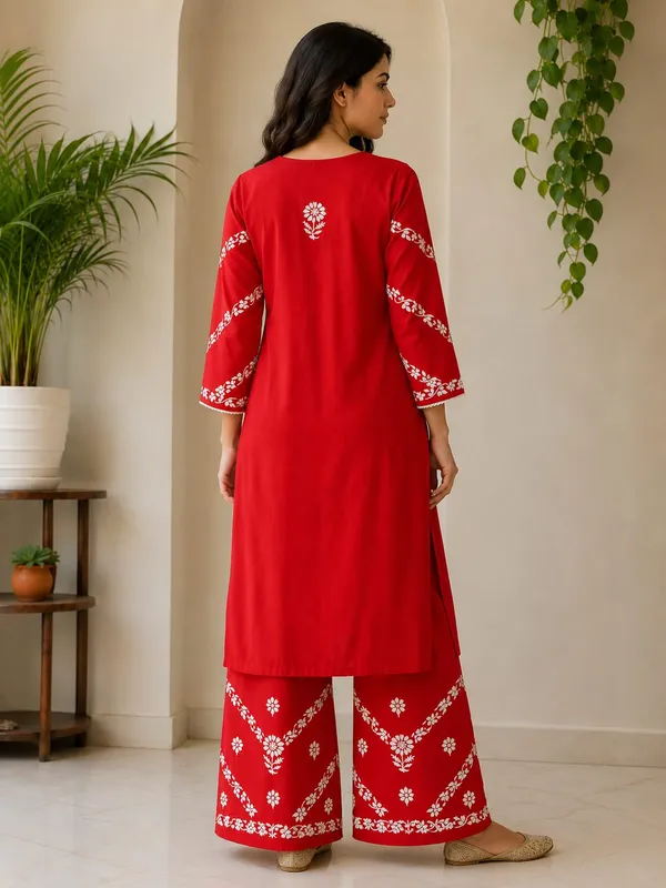 Red_Rayon_Chikankari_Palazzo_Set_For_Women