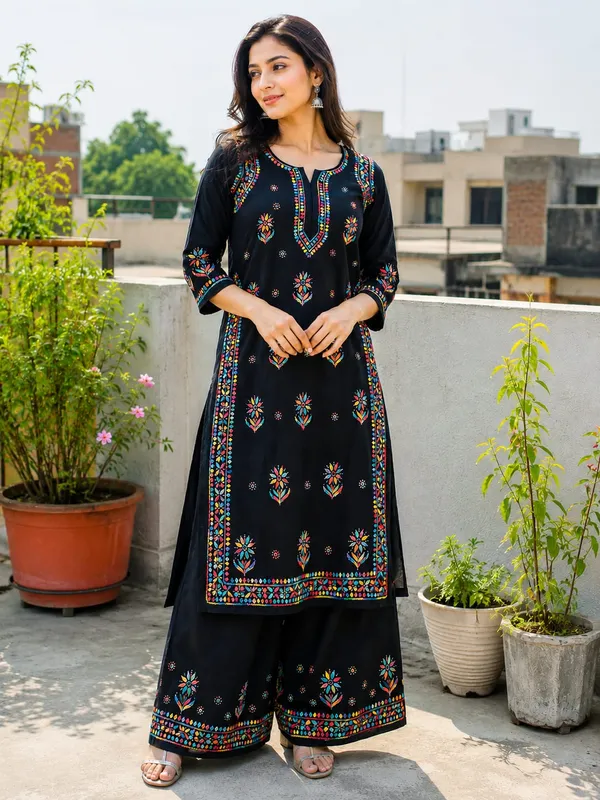 Blue_Rayon_Kurti_Palazzo_Set_For_Women