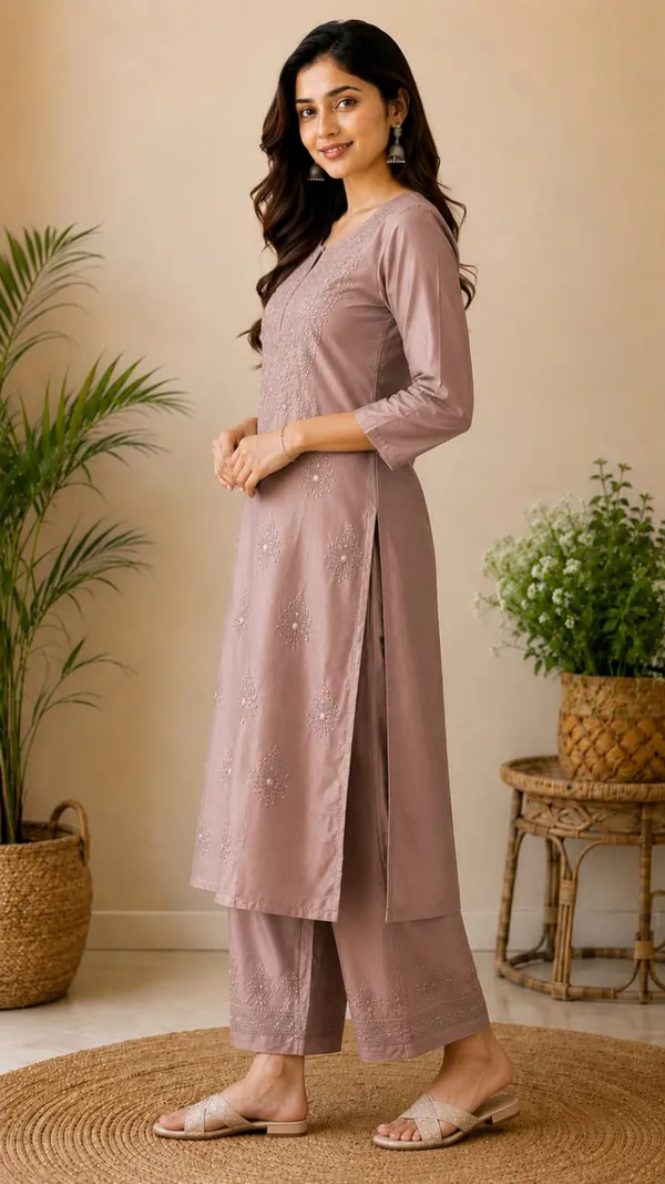 Mauve_Chanderi_Chanderi_Chikankari_Kurti_Pant_Set_For_Women