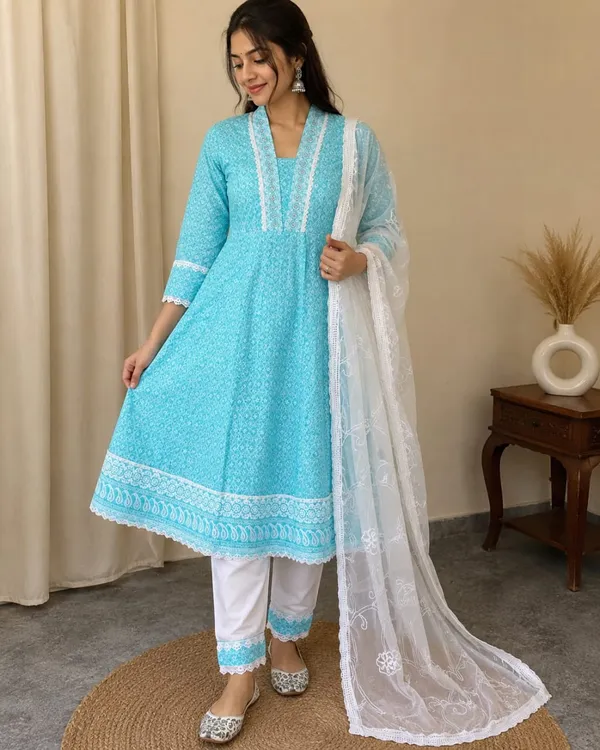 Blue_Cotton_Anarkali_Suit_Set_For_Women