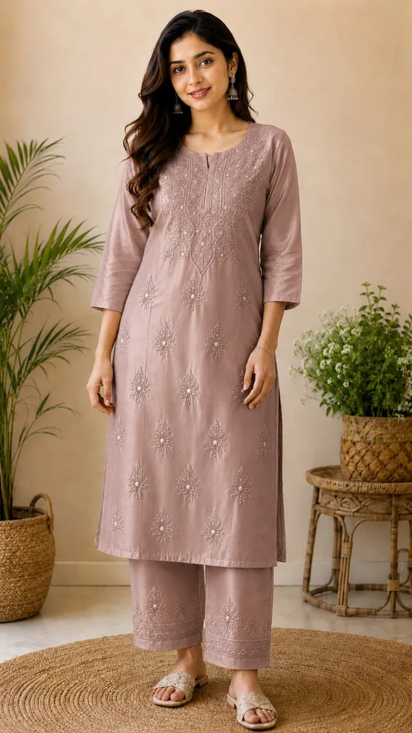 Mauve_Chanderi_Chanderi_Chikankari_Kurti_Pant_Set_For_Women