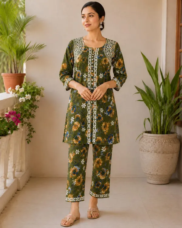 Green_Rayon_Floral_Print_Chikankari_Co-ord_Set_For_Women