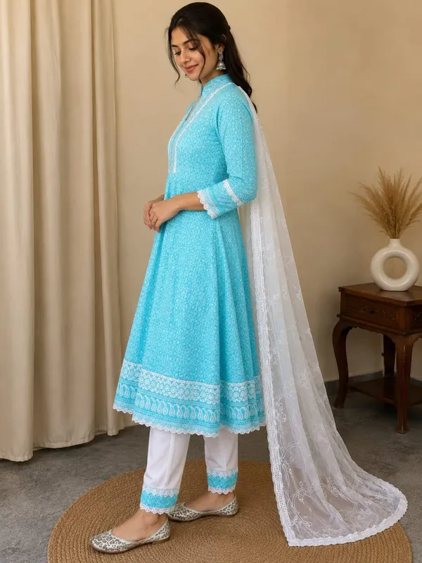 Blue_Cotton_Anarkali_Suit_Set_For_Women