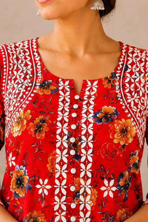 Red_Rayon_Floral_Print_Chikankari_Co-ord_Set_For_Women