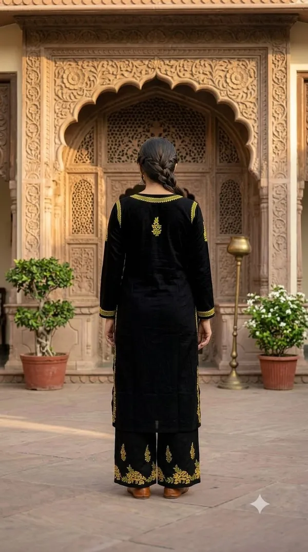 Black_And_Yellow_Modal_Chikankari_Palazzo_Set_For_Women