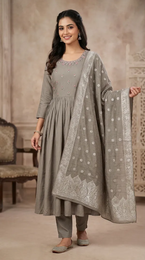 Grey_Chanderi_Silk_Embroidered_Anarkali_Suit_Set_For_Women