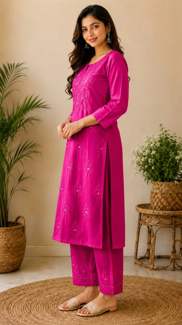 Pink_Chanderi_Chanderi_Chikankari_Kurti_Pant_Set_For_Women
