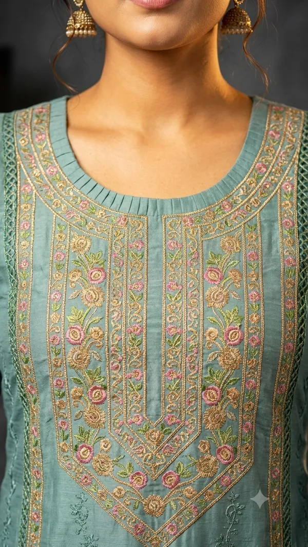 Blue_70%_Cotton,_30%_Polyester_Embroidered_Straight_Suit_Set_For_Women