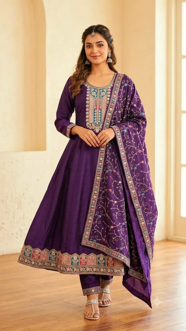 Purple_Chanderi_Silk_Embroidered_Anarkali_Suit_Set_For_Women