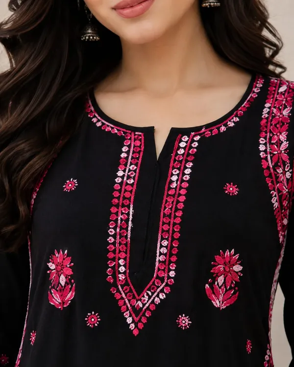 Black_Rayon_Chikankari_Kurti_Palazzo_Set_For_Women