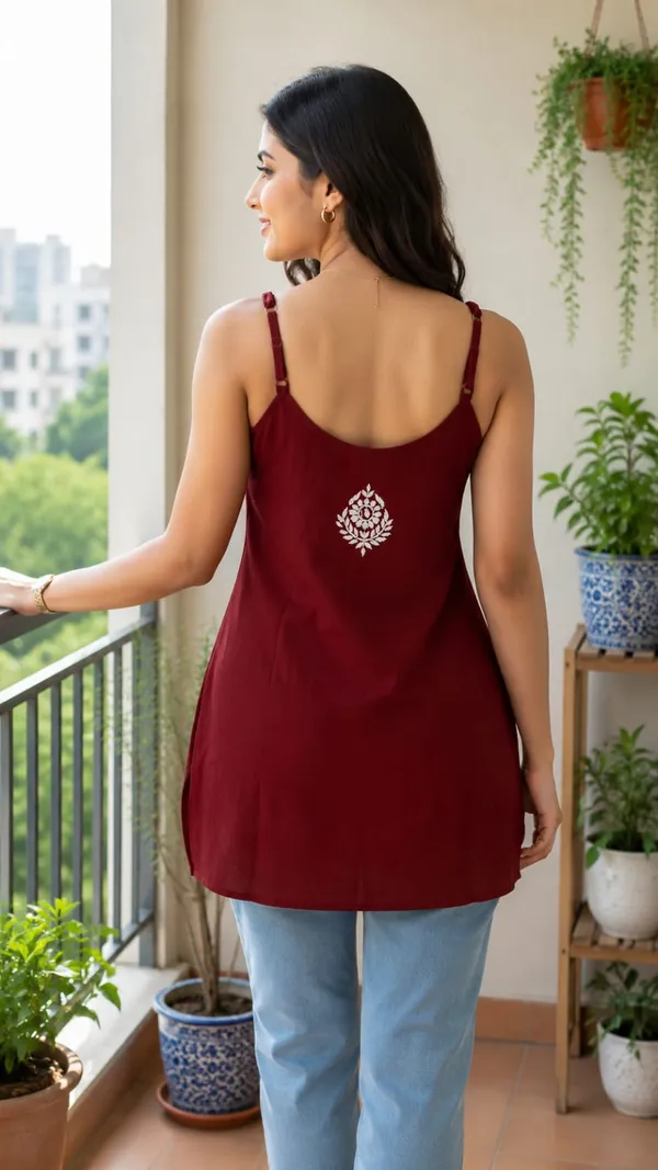 Maroon_Rayon_Chikankari_Sleeveless_Top_For_Women