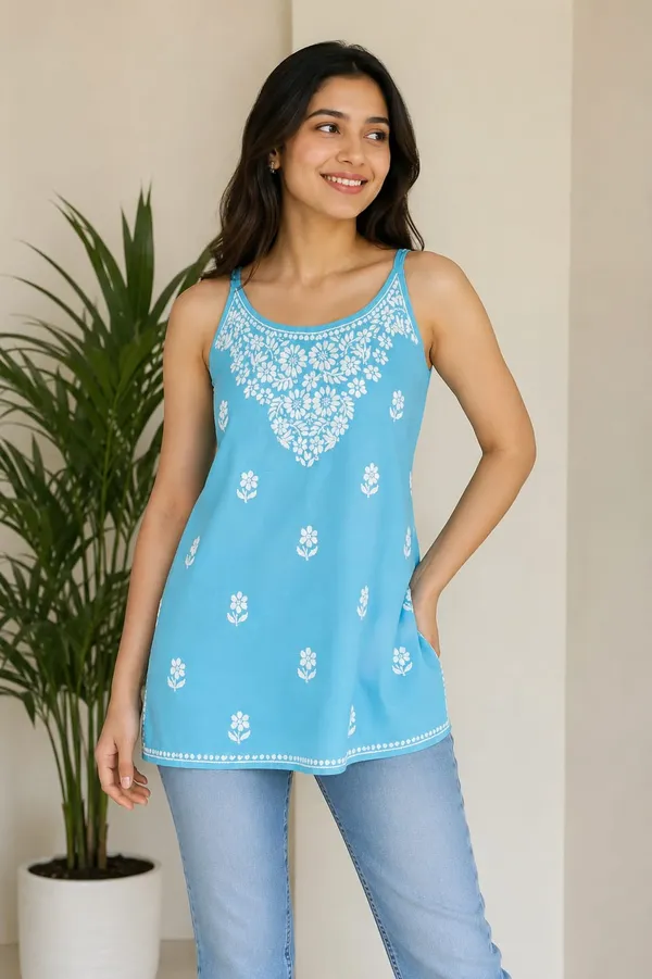 Blue_Rayon_Chikankari_Tunic_For_Women