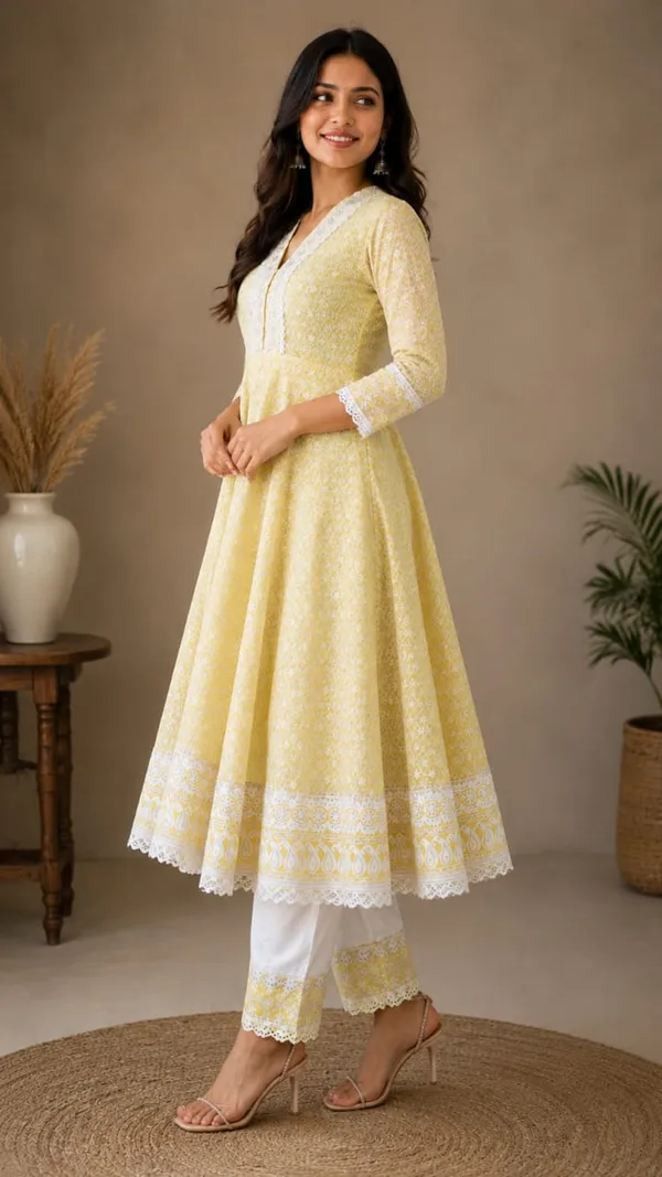Yellow_70%_Cotton,_30%_Polyester_Embroidered_Anarkali_Suit_Set_For_Women
