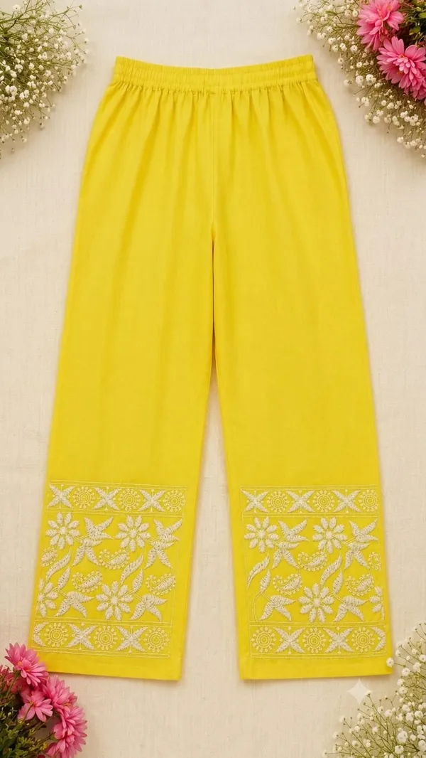 Yellow_Cotton_Chikankari_Kurti_Pant_Set_For_Women