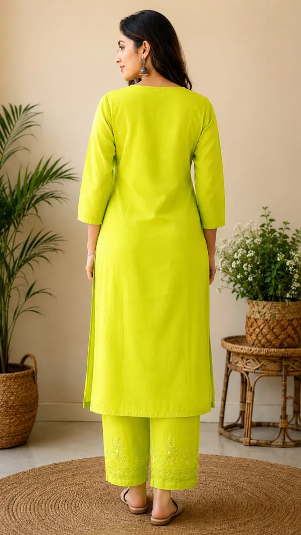 Green_Rayon_Chikankari_Kurti_Palazzo_Set_For_Women