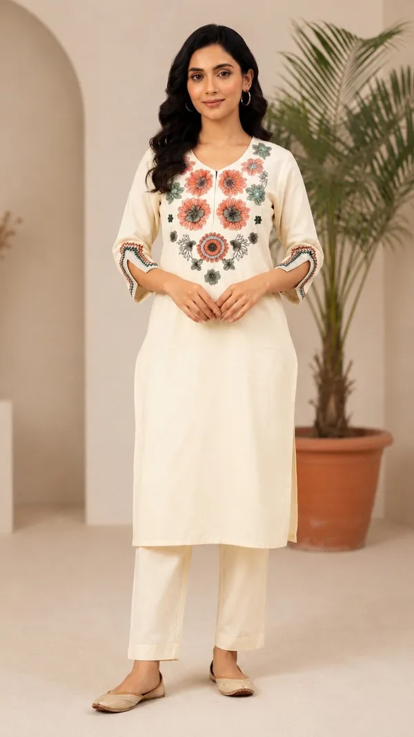 White_Cotton_Embroidered_Straight_Kurta_Pant_Set_For_Women