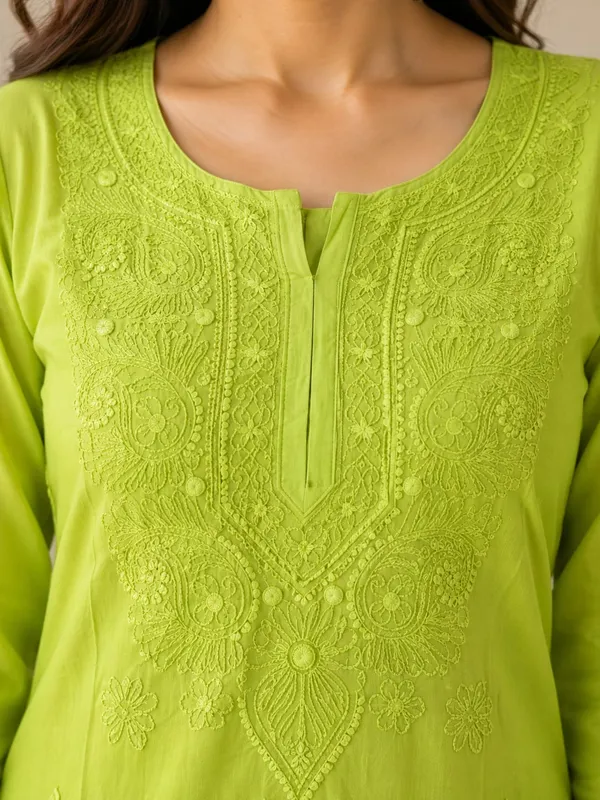 Green_Rayon_Chikankari_Kurti_Palazzo_Set_For_Women