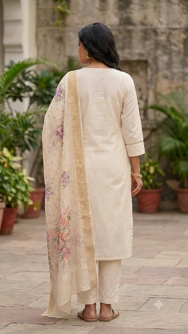 White_70%_Silk,_30%_Polyester_Straight_Kurta_Set_For_Women