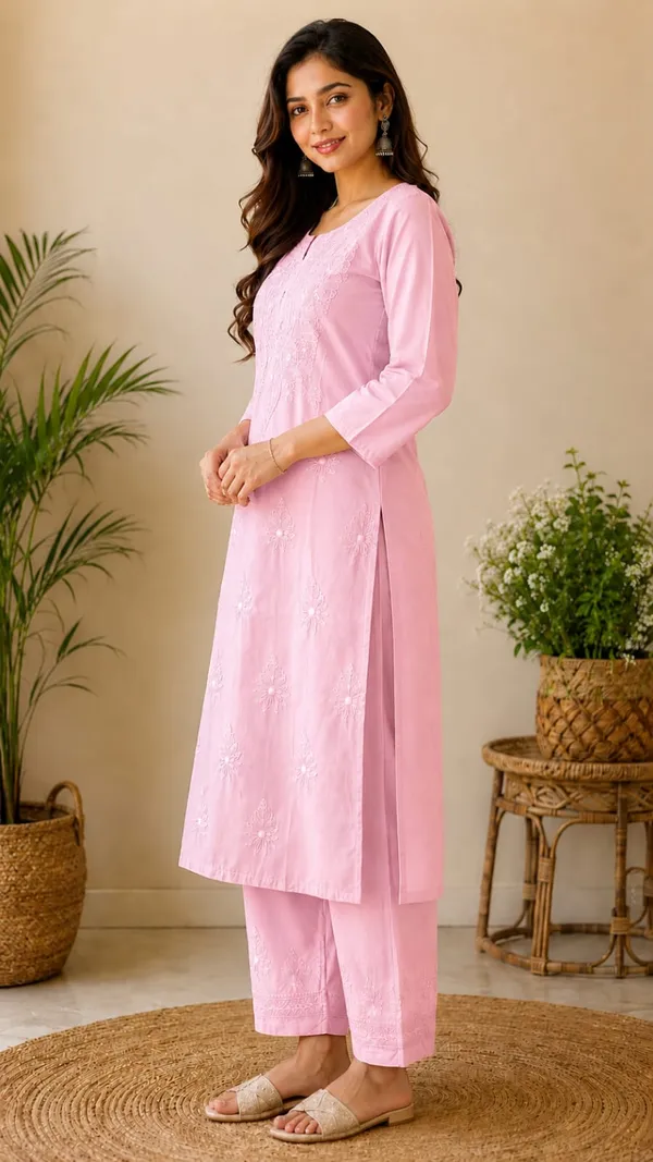 Pink_Chanderi_Chanderi_Chikankari_Kurti_Pant_Set_For_Women