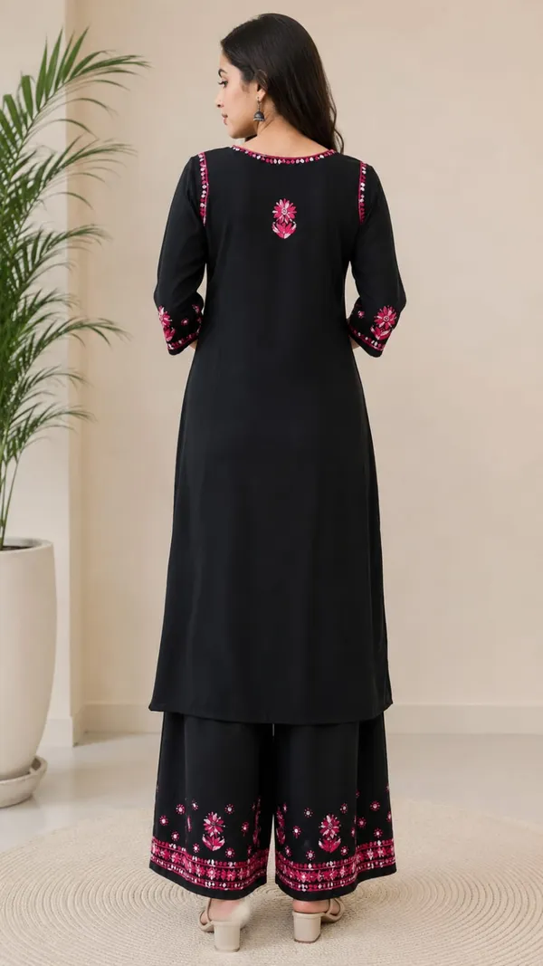 Black_Rayon_Chikankari_Kurti_Palazzo_Set_For_Women