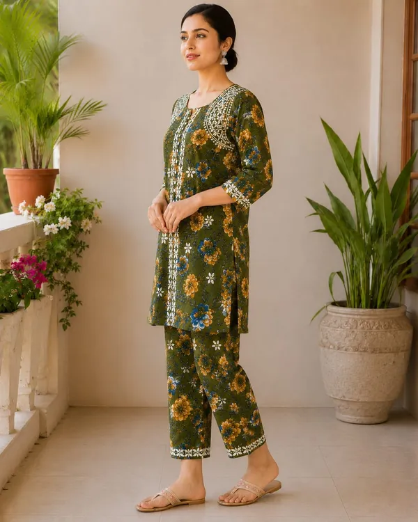 Green_Rayon_Floral_Print_Chikankari_Co-ord_Set_For_Women