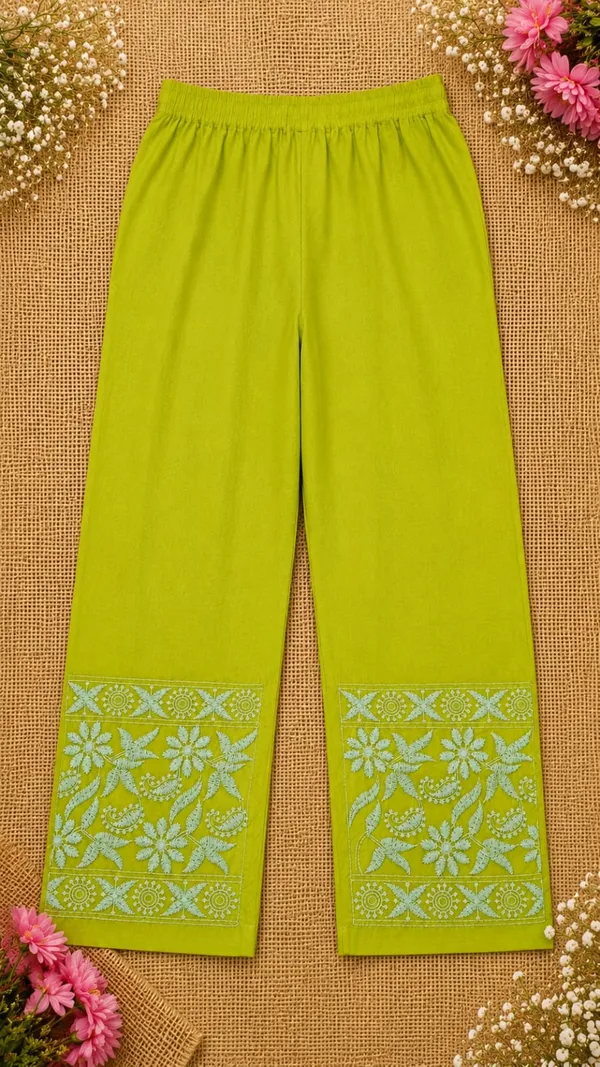 Green_Rayon_Chikankari_Kurti_Palazzo_Set_For_Women