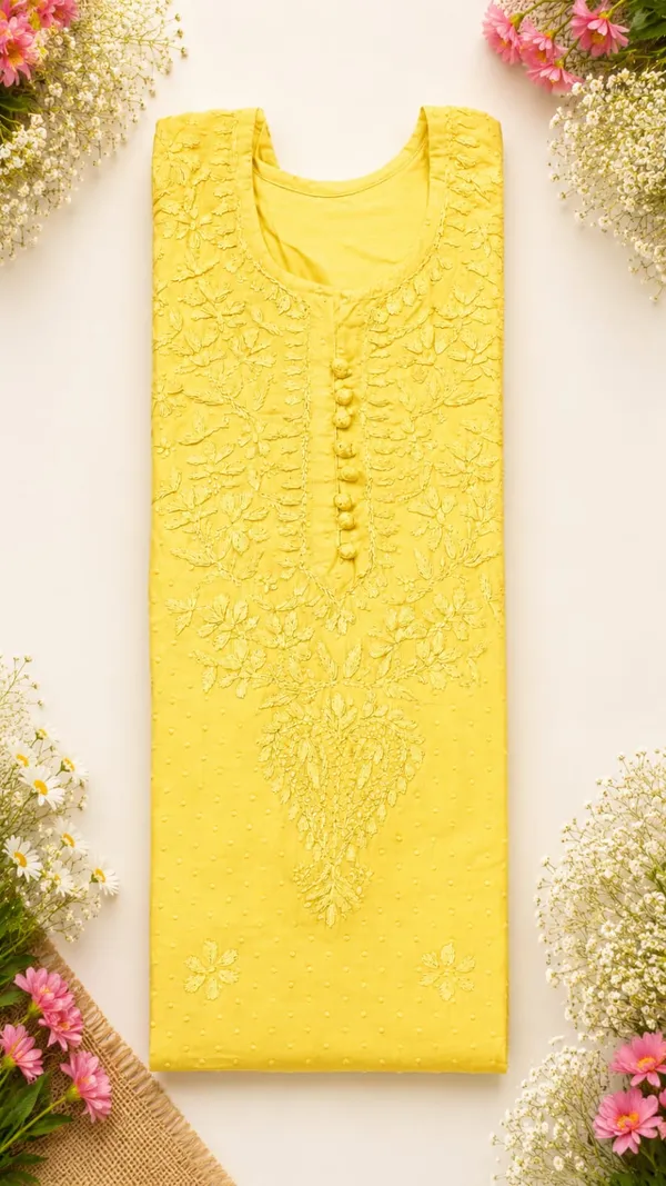 Yellow_Cotton_Chikankari_Kurti_Pant_Set_For_Women