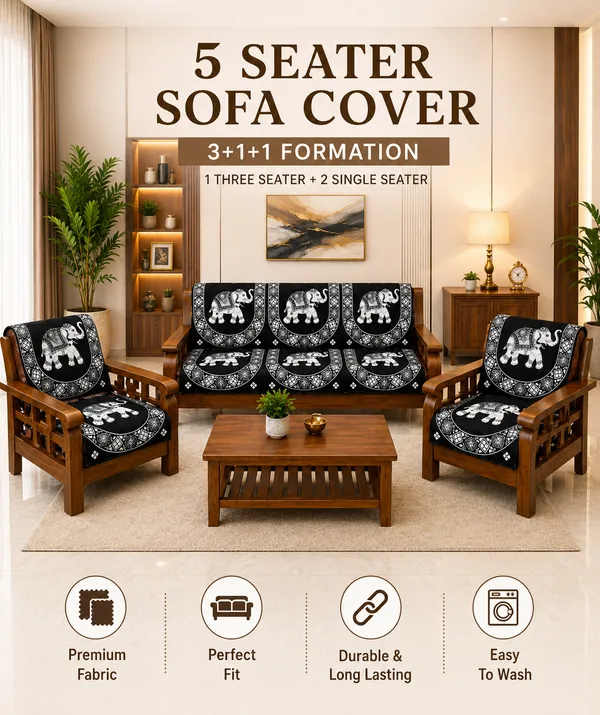 Samstyle_Black_Elephant_Pattern_Sofa_Cover_Pack_Of_5