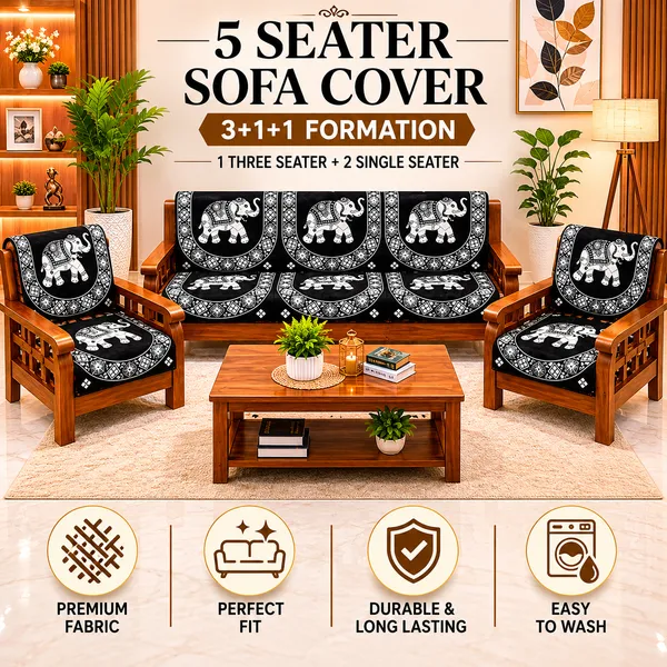Samstyle_Black_Elephant_Pattern_Sofa_Cover_Pack_Of_5
