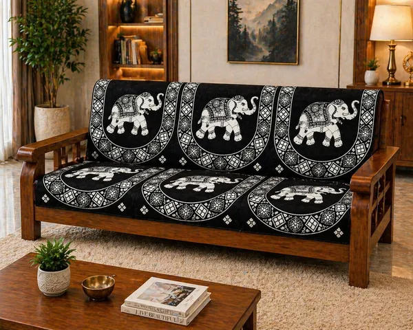Samstyle_Black_Elephant_Pattern_Sofa_Cover_Pack_Of_5