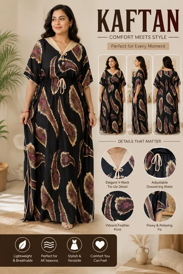 Black_Feather_Pattern_Kaftaan_Nighty