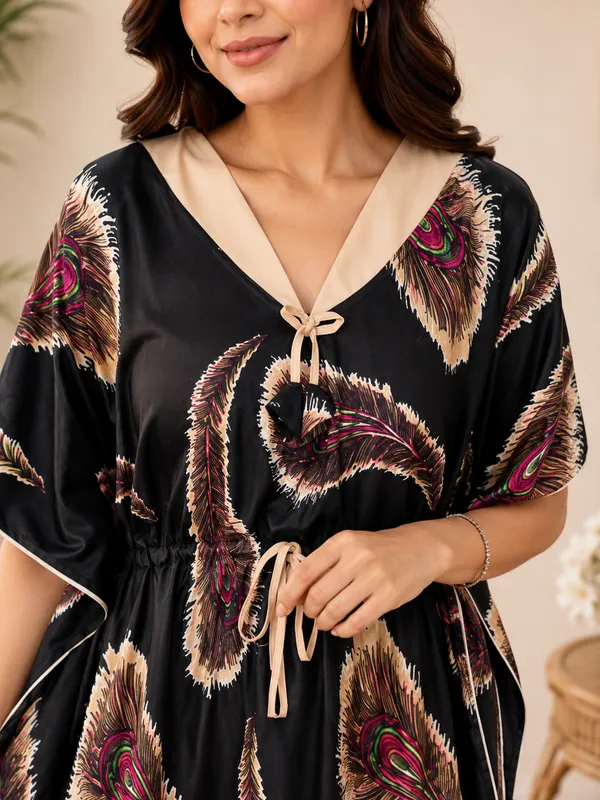 Black_Feather_Pattern_Kaftaan_Nighty