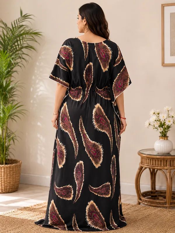 Black_Feather_Pattern_Kaftaan_Nighty
