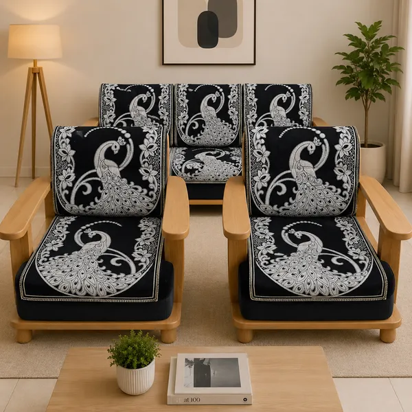Samstyle_Black_Peacock_Sofa_Cover_Pack_Of_5