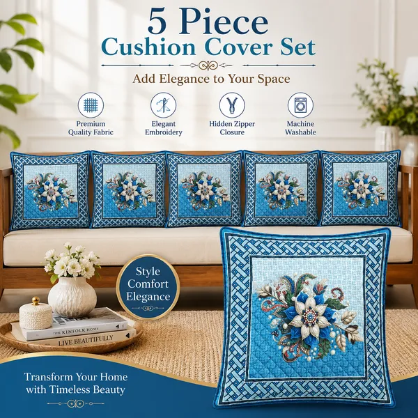 Samstyle_Cushion_Cover_Blue_Flower_Coolt_Pack_Of_5