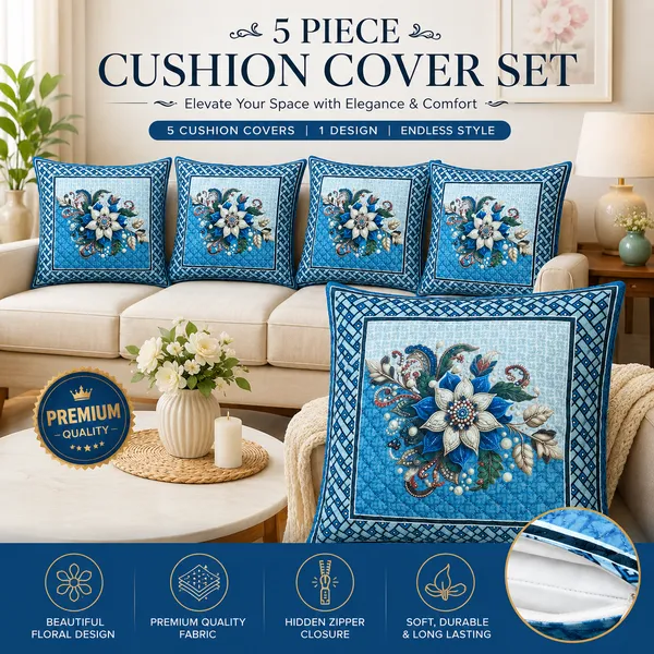 Samstyle_Cushion_Cover_Blue_Flower_Coolt_Pack_Of_5