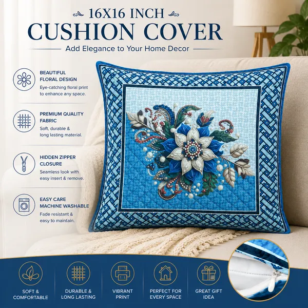 Samstyle_Cushion_Cover_Blue_Flower_Coolt_Pack_Of_5