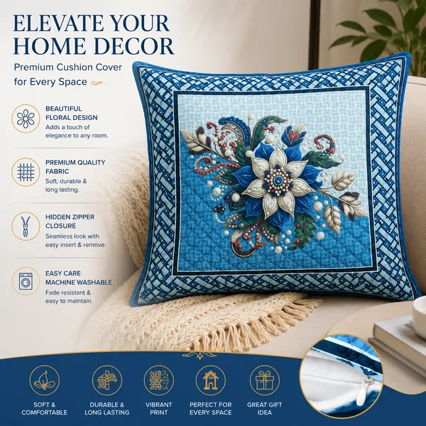 Samstyle_Cushion_Cover_Blue_Flower_Coolt_Pack_Of_5