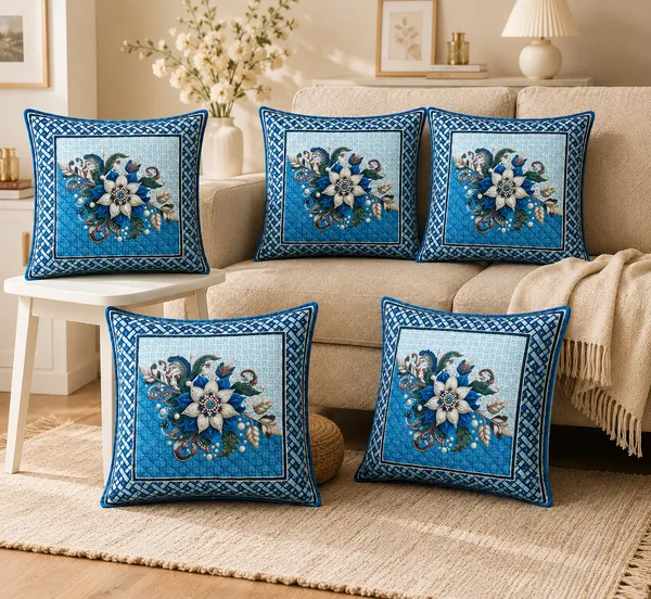 Samstyle_Cushion_Cover_Blue_Flower_Coolt_Pack_Of_5