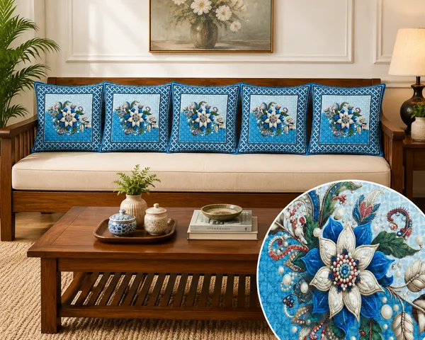 Samstyle_Cushion_Cover_Blue_Flower_Coolt_Pack_Of_5