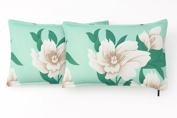 Premium_Elegant_Aqua_Blue_Floral_Double_Bed_Sheet_(90*90)_–_White_Blossom_Print,_Soft_Cotton_Bedding_with_2_Pillow_Covers_(16*26)".