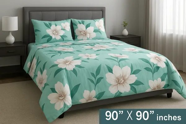 Premium_Elegant_Aqua_Blue_Floral_Double_Bed_Sheet_(90*90)_–_White_Blossom_Print,_Soft_Cotton_Bedding_with_2_Pillow_Covers_(16*26)".
