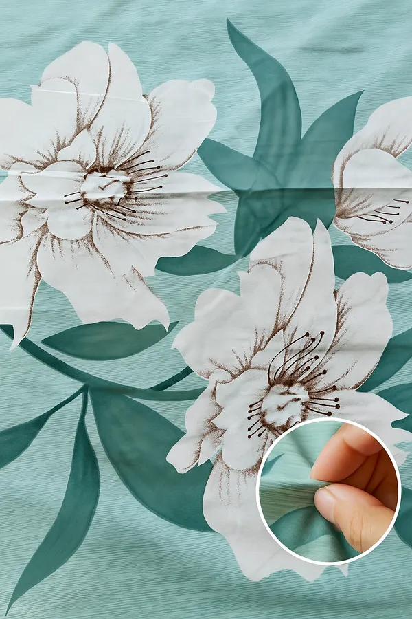 Premium_Elegant_Aqua_Blue_Floral_Double_Bed_Sheet_(90*90)_–_White_Blossom_Print,_Soft_Cotton_Bedding_with_2_Pillow_Covers_(16*26)".