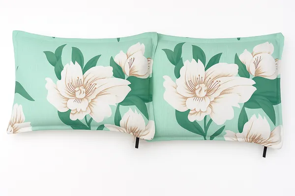 Premium_Elegant_Aqua_Blue_Floral_Double_Bed_Sheet_(90*90)_–_White_Blossom_Print,_Soft_Cotton_Bedding_with_2_Pillow_Covers_(16*26)".