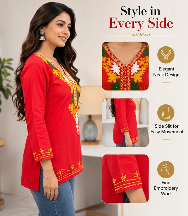 Embroidery_Short_Kurti_Red