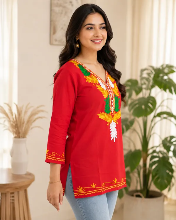 Embroidery_Short_Kurti_Red